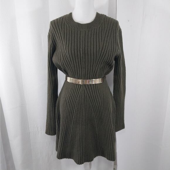 H&M! PLUSH, SNUGGLY KHAKI GREEN KNIT, MIDI LENGTH, SWEATER DRESS! SZ XL - Picture 3 of 13